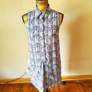 Artisan NY Gray Geometric Collar Button Up Sleeveless Tunic Top Dress Size 2